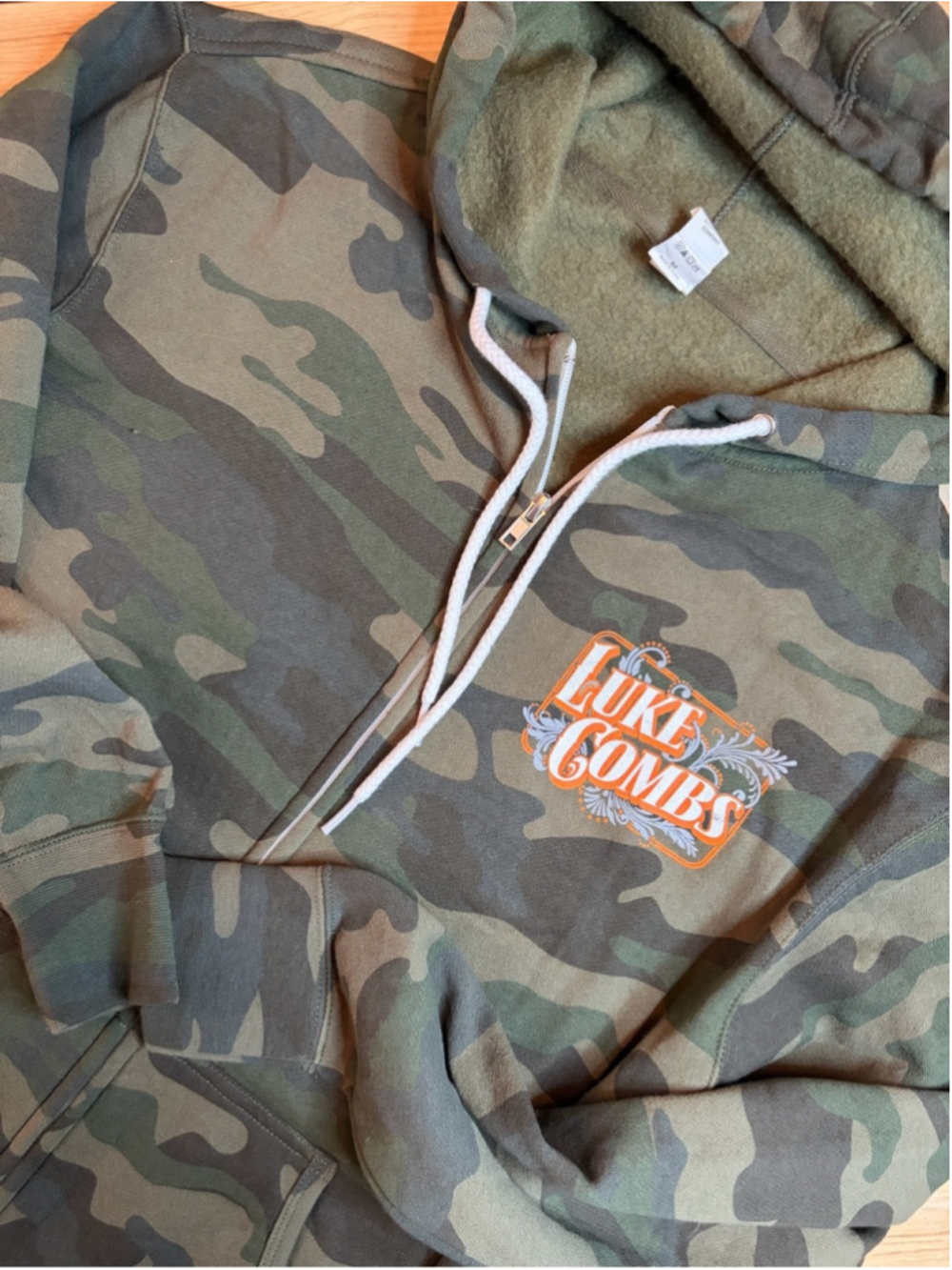 Luke Combs Green Camouflage Zip-Up Hoodie Womens Medium